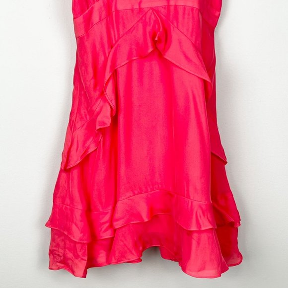 Parker Pixie Womens Ruffle Silk Blend Sleeveless Mini Dress Calypso Coral size 0 - Picture 8 of 11